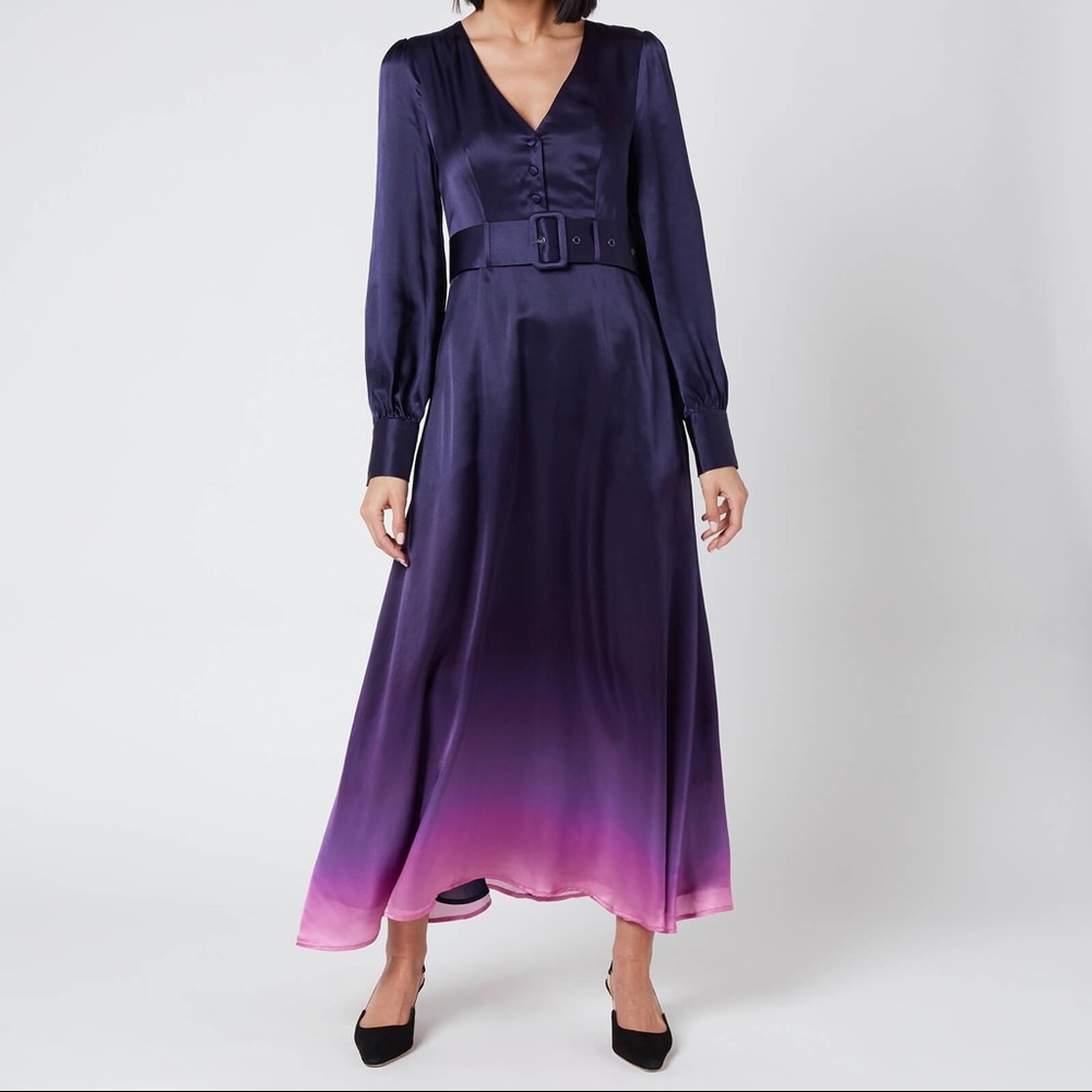 Olivia Rubin navy and purple ombré 100% silk dress